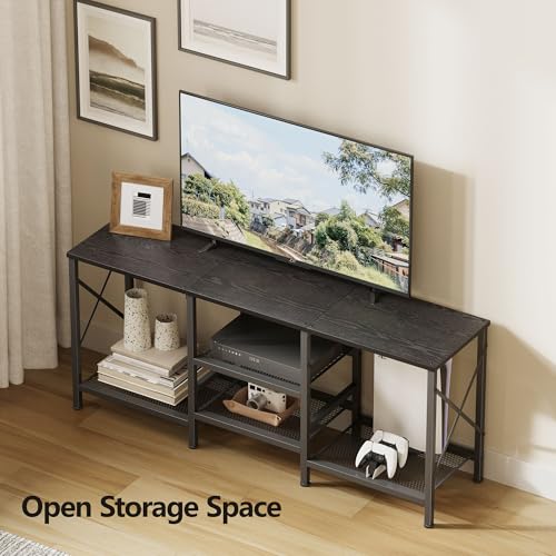 JARHETUN TV Stand for 55 Inch TV, Entertainment Center with 3-Tier Open Shelves, TV Console Table for Living Room, Bedroom, Black - color: Black