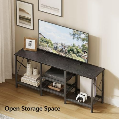 JARHETUN TV Stand for 55 Inch TV, Entertainment Center with 3-Tier Open Shelves, TV Console Table for Living Room, Bedroom, Black - color: Black