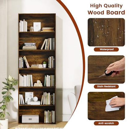 GRUSIGN 71" Tall 6-Tier Bookshelf, Large Open Display Bookcase with Ample Storage, Floor Standing Book Shelf for Living Room, Home Office, Bed Room, Brown - color: Brown