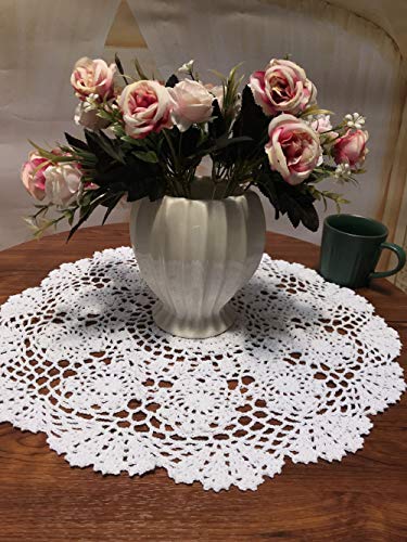 Damanni White Cotton Handmade Crochet Lace Tablecloth Doilies Table Overlay,Round,16 Inch,2PCS - size: White-2pc-16 Inch