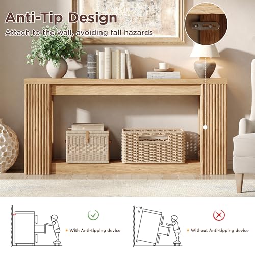 Maupvit Fluted Wooden Console Table with 2 Storage, 71 Inches Rectangular Entryway Table Behind The Couch, Farmhouse Boho Sofa Table for Entrance, Hallway, Living Room (Natural) - color: Natural