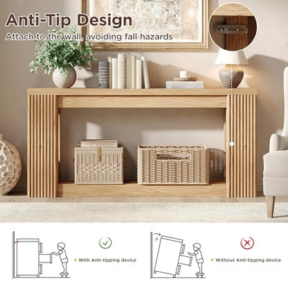 Maupvit Fluted Wooden Console Table with 2 Storage, 71 Inches Rectangular Entryway Table Behind The Couch, Farmhouse Boho Sofa Table for Entrance, Hallway, Living Room (Natural) - color: Natural