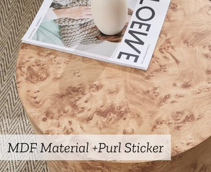 EALSON Nesting Coffee Tables Set of 2 Farmhouse Small Round End Tables Modern Wood Circle Side Table Drum Table for Living Room Small Spaces Bedroom Balcony, No Assembly, Natural Burl - color: Natural Burl