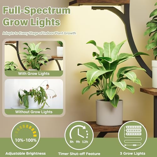 Metal Curved Shaped 6 Tier Corner Plant Stand with Grow Lights, 47" | Multiple Plants, Indoor Shelf ,Holder Display Rack, Flower Stands For Living Room, Patio & Home Decor