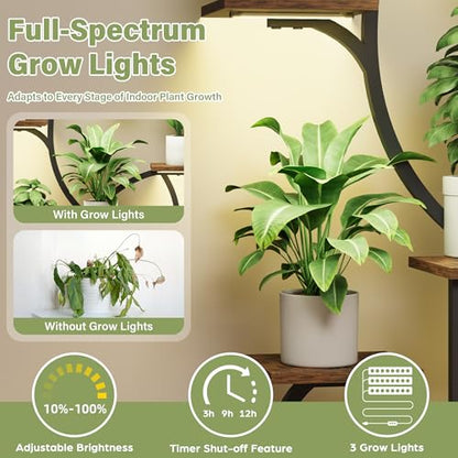 Metal Curved Shaped 6 Tier Corner Plant Stand with Grow Lights, 47" | Multiple Plants, Indoor Shelf ,Holder Display Rack, Flower Stands For Living Room, Patio & Home Decor