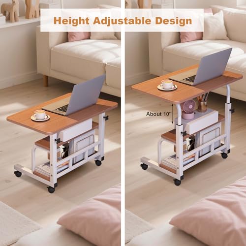 Adjustable Height Mobile Standing Desk with Wheels – Portable Rolling Computer Desk – Storage Shelves – Home Office & Small Spaces – Walnut Color - color: Brown 60 X 40cm