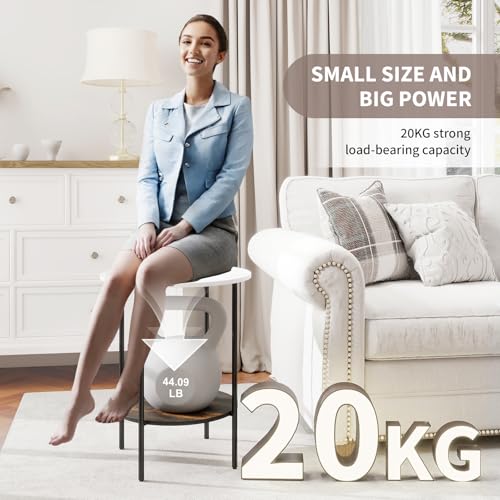 End Tables Living Room - Sturdy SideTable with Metal Frame, Modern Small Sofa & Bedside Table,Multi-Functional Round Coffee Table for Bedroom, Balcony, Sofa, Gym,Office