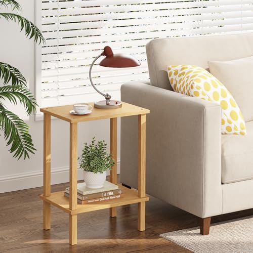 TUTOTAK End Table, Set of 2, Side Table, Nightstand, 2-Tier Storage Shelf, Sofa Table for Small Space, Living Room, Bed Room, Natural TB01BN035 - color: Natural