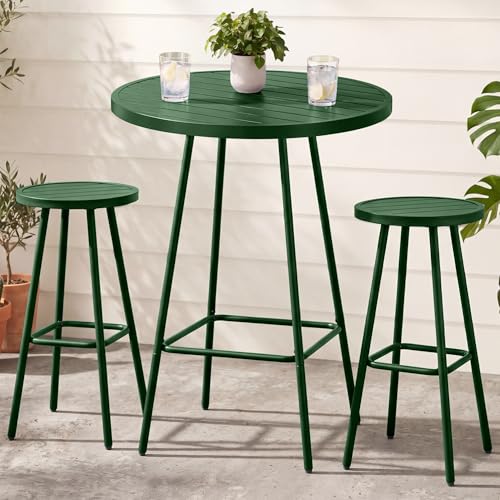 Best Choice Products 3-Piece Patio Dining Set, Bar Height, Outdoor Bistro Set, Outdoor Round Bar Table w/ 2 Bar Stools, Steel - Dark Green - color: Dark Green