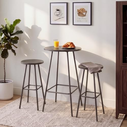 Best Choice Products 3-Piece Patio Dining Set, Bar Height, Outdoor Bistro Set, Outdoor Round Bar Table w/ 2 Bar Stools, Steel - Taupe - color: Taupe