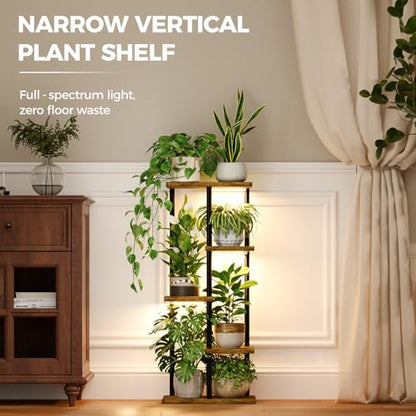 Bamworld Indoor Plant Stand with Grow Light Corner 5Tier Metal Plant Shelf Wood Flower Stand for Home Living Room Decor Patio Decor - style: 5 Tier,Square