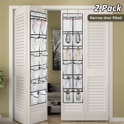 GOMAJI 2PK 12 Large Pockets Over Door Hanging Shoe Organizer - color: White