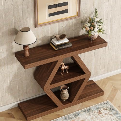 39.4-Inch Farmhouse Console Table for Entryway, Wood Behind Couch Table with Storage Shelves, Rectangular Sofa Table, Narrow Entryway Table for Entrance, Hallway, Foyer, Living Room, Entry Way Table