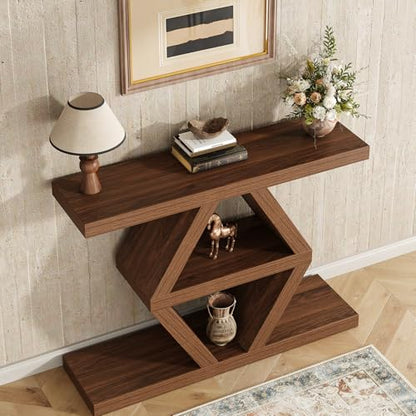 39.4-Inch Farmhouse Console Table for Entryway, Wood Behind Couch Table with Storage Shelves, Rectangular Sofa Table, Narrow Entryway Table for Entrance, Hallway, Foyer, Living Room, Entry Way Table