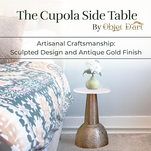 OBJET D'ART Cupola Small Round Gold End Table, 22" H | Vintage Metal Accent, Side Table, Pedestal, Cocktail, Drink Table, Living Room, Small Spaces, Modern Look, Quality Build - style: Cupola