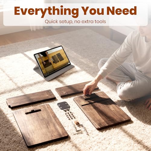 C Table, Premium Solid Acacia Wood, Adjustble Hight and Tablet Holder, Side Tabel for Sofa and Bad