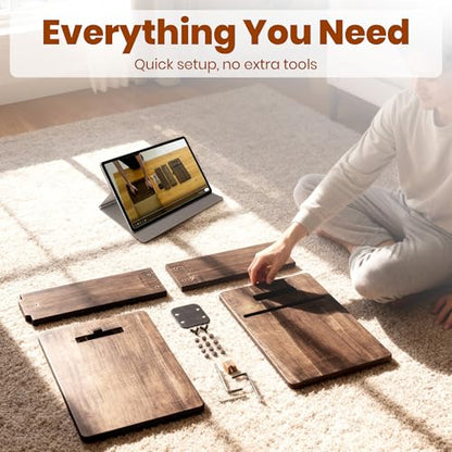 C Table, Premium Solid Acacia Wood, Adjustble Hight and Tablet Holder, Side Tabel for Sofa and Bad
