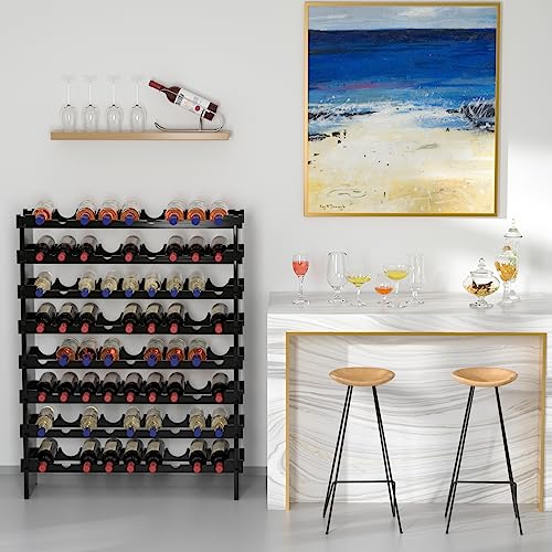 Domax Wine Rack Freestanding Floor - 8 Tiers Wine Bottle Holder 72 Bottle Stackable Bamboo Wooden Storage Racks Shelves for Kitchen, Bar, Pantry and Cellar (Black) - color: Black