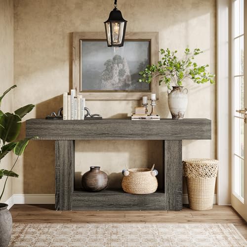 Tribesigns 63-Inch Long Console Table, 2-Tier Entryway Table Sofa Table with Storage, Farmhouse Wood Behind Couch Table for Living Room, Hallway, Rustic Gray - color: Rustic Gray