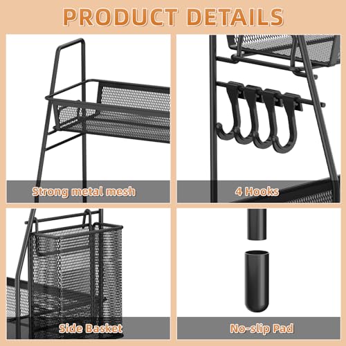 VITVITI 2-Tier Bathroom Organizer Countertop, Metal Wire Mesh Bathroom Counter Organizer Storage with Basket Hooks, Vanity Tray Shelf, Kitchen Spice Rack, Black - color: 2 Tier Large Black