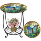 Cinnvoice Outdoor Side Table Round Small Mosaic Patio Accent Indoor End Plant Coffee Tea Table for Yard Patio Porch Garden Living Room, Bedroom(Butterfly Style,16 Inch) - size: 16 Inch, style: Butterfly Style