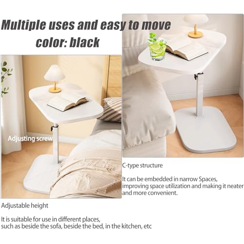 Pedestal Adjustable C Shaped End Tables for Small Spaces Side Table，Desktop can Turn 360° and The Height of The Sofa Side Table can be Adjusted - color: White-height-adjustable Table-1pcs