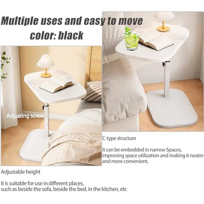 Pedestal Adjustable C Shaped End Tables for Small Spaces Side Table，Desktop can Turn 360° and The Height of The Sofa Side Table can be Adjusted - color: White-height-adjustable Table-1pcs