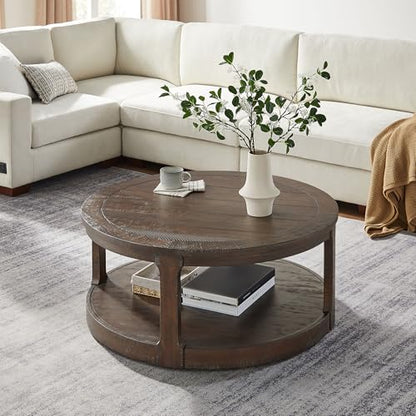 40'' Round Wood Coffee Table Circle Coffee Table with 4 Wheel for Living Room, Modern Retro Farmhouse Style, Easy Assembly, Dark Brown(ø40'' x 17.52'') - color: S1-ø40'' -Dark Brown