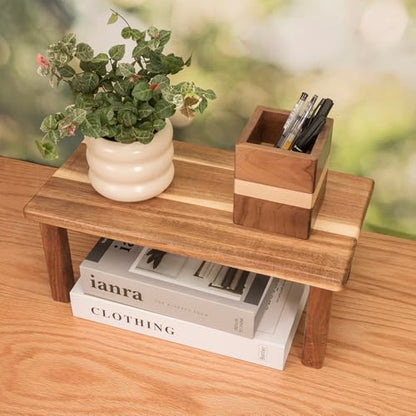 Kitchen Cabinet Counter Shelf Acacia Wood Desktop Organizer Shelf | Wooden Kitchen Cabinet Countertop Organizer Tabletop Shelf Display Stand Coffee Station Organizer Desk Shelf for Top of Desk