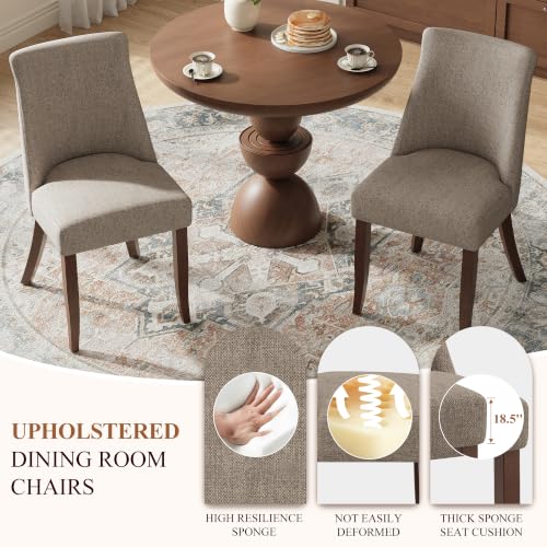 COLAMY Upholstered Dining Chairs Set of 6, Mid Century Modern Kitchen Chairs with Back, Farmhouse Fabric Side Dining Room Chairs with Wood Legs for Dining Room Restaurant, Brown - color: Brown, size: Set of 6