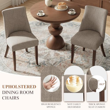 COLAMY Upholstered Dining Chairs Set of 4, Mid Century Modern Kitchen Chairs with Back, Farmhouse Fabric Side Dining Room Chairs with Wood Legs for Dining Room Restaurant, Brown - color: Brown, size: Set of 4