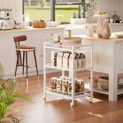 HITNET White Bar Cart, Home Bar Serving Cart, Kitchen Trolley on Wheels with Storage, 3 Tier Rolling Beverage Cart for Living Room Kitchen Home Office - color: White