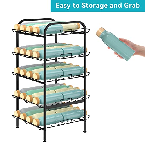 Water Bottle Organizer 5 Tier FreeStanding Water Bottle Storage Shelf Adjustable Water Bottle Holder Stand Metal Beverage Can Rack for Pantry Kitchen Party Black - size: 5 TIER