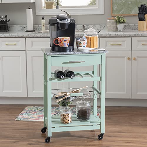 Linon Kitchen Island, Green, 15.75 x 22.83 x 33.86 Inches - color: Green and Granite, style: Whitney