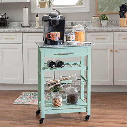Linon Kitchen Island, Green, 15.75 x 22.83 x 33.86 Inches - color: Green and Granite, style: Whitney