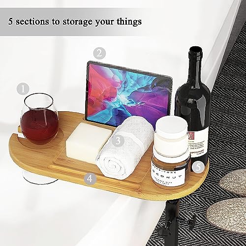 Bamboo Bathtub Tray Table with Adjustable Height, Enhanced Stability, Freestanding Design for Spa,Bathtub, Bed, Sofa, Couch with Wine Glass Holder, Perfect for Luxury Bath Home Spa Gift