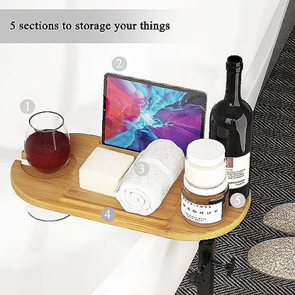 Bamboo Bathtub Tray Table with Adjustable Height, Enhanced Stability, Freestanding Design for Spa,Bathtub, Bed, Sofa, Couch with Wine Glass Holder, Perfect for Luxury Bath Home Spa Gift