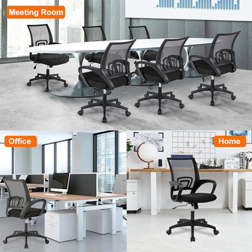 BestOffice Ergonomic Office Chair | Mid-Back Swivel Desk Chair | Black | with Lumbar Support, Adjustable Height & Breathable Backrest | Sponge Seat & Rolling Wheels | for Home, Office | Pack of 2 - color: Black, style: pack of 2
