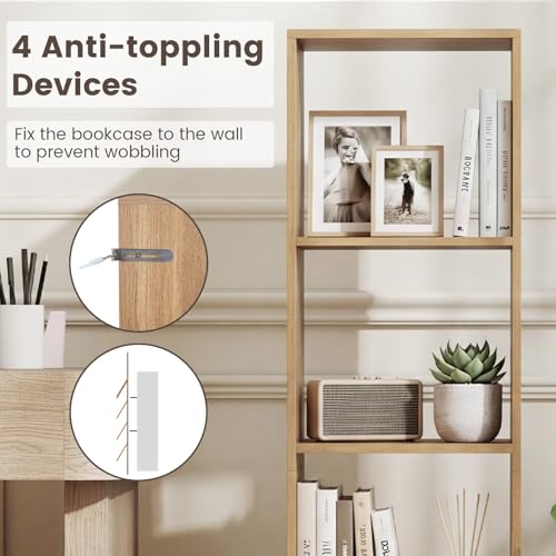 Tangkula 4 Cube Bookshelf, Freestanding 5 Tier Open Bookcase, Modern Cube Storage Organizer with Anti-toppling Device, Multipurpose Wooden Display Shelving for Living Room Study Office (1, Natural) - size: Natural