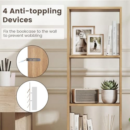 Tangkula 4 Cube Bookshelf, Freestanding 5 Tier Open Bookcase, Modern Cube Storage Organizer with Anti-toppling Device, Multipurpose Wooden Display Shelving for Living Room Study Office (1, Natural) - size: Natural