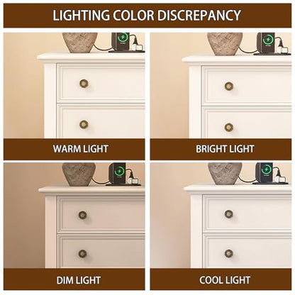 IKENO Solid Wood Nightstand with 3 Drawers, Tall Leg Bedside Table with Charging Station, Farmhouse Night Stand with Wood Slide Rail, Anti-Scratch Foot Pads for Bedroom，White - color: White
