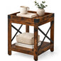 Farmhouse Square Side Table,2-Tier End Table with Storage Shelf | Modern Sofa Couch Table Bedside Nightstand With X-Frame for Living Room Bedroom Office Small spaces,Rustic Brown - color: Rustic Brown, style: Farmhouse