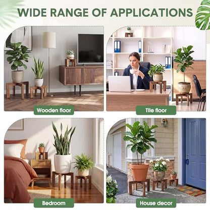 Pinkunn 3 Pcs Wood Plant Stand Indoor Plant Stand for 3-12 Inch Pots Mid-century Modern Plants Stool Plants Pot Holder Home Decor for Balcony Living Room Office Courtyard Detachable(Classic Style) - style: Classic Style