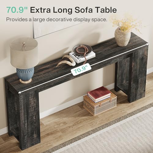 Tribesigns 70.9-Inch Extra Long Console Table, Farmhouse Wood Sofa Table Behind Couch, Narrow Entryway Accent Table for Living Room, Hallway, Entrance, Foyer, Black - color: Black