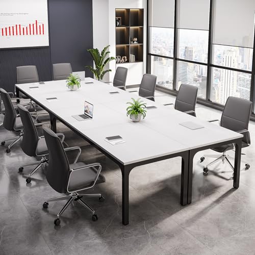 Tribesigns 6.5 FT Conference Room Table, 78.74" W x 27.56" D Large Office Conference Table, Modern Seminar Meeting Table Desk for Boardroom, Meeting Room (1, White and Black) - color: White and Black