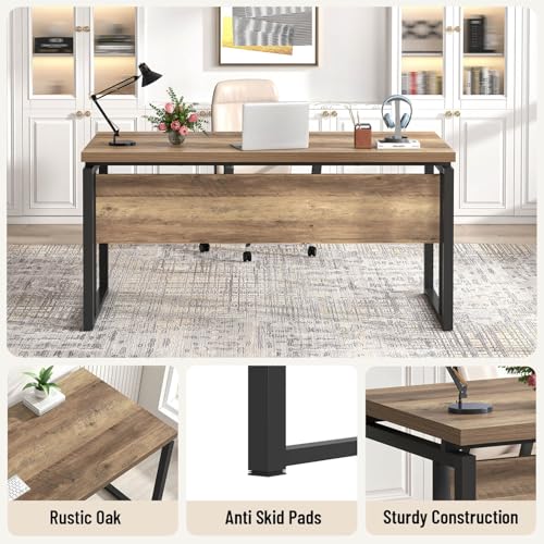 EXCEFUR Modern Computer Desk for Home Office, PC Laptop Gaming Desk, Metal Wood Study Writing Table Workstations for Bedroom Living Room, 53 Inch, Rustic Oak - color: Rustic Oak