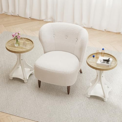 Accent Wood Farmhouse End Table, Set of 2 Round Side Tables, Nightstand Natural Tray Top and Distressed Carved Legs for Bedroom Living Room, White - size: 2-pcs, style: Round