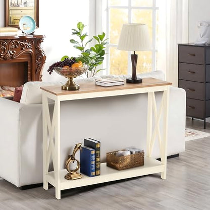 PHI VILLA White Entryway Table, Farmhouse Console Table Narrow Sofa Table Hallway, Ivory Skinny Entry Table - color: Ivory 2