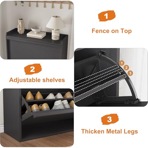 Garvee Shoe Cabinet with 3 Flip Drawers, Hidden Wood Shoe Cabinet,Freestanding Shoe Storage Cabinet with Adjustable Shelf for Entryway Hallwa, Living Room, Living Room, Black - color: Black