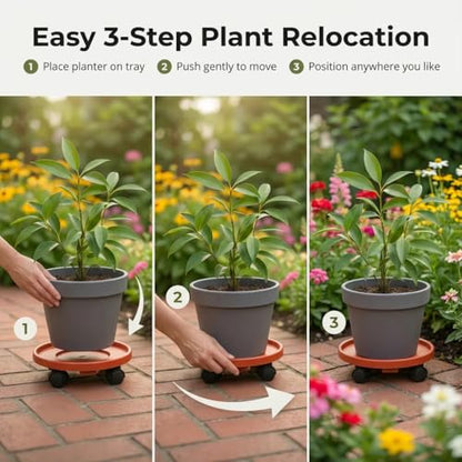 Rolling Plant Stand with Wheels 3 Pack 12 Inch Plant Caddy with Wheels Heavy Duty Plant Dolly Roller Base with Wheels Round Flower Pot Rack Holder Planter Trolley Tray, Red - color: Red, size: 12 inch